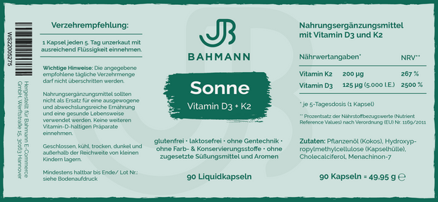 SONNE - Vitamin D3 + K2